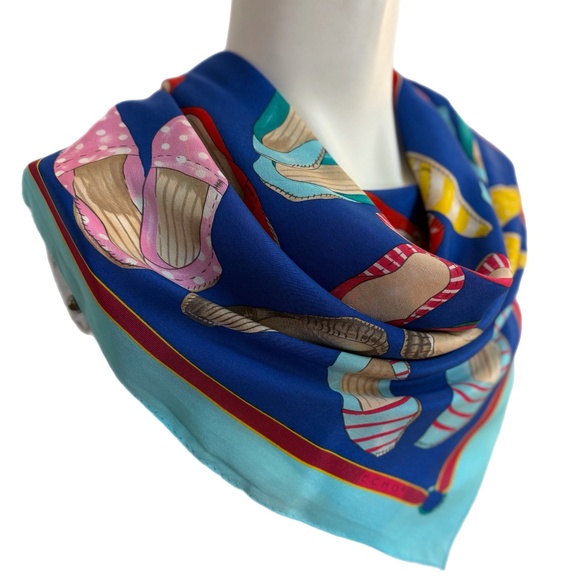 Echo Japan 100% Silk Scarf 🇯🇵 | Colourful Shoes Print 30” Square - Picture 6 of 10